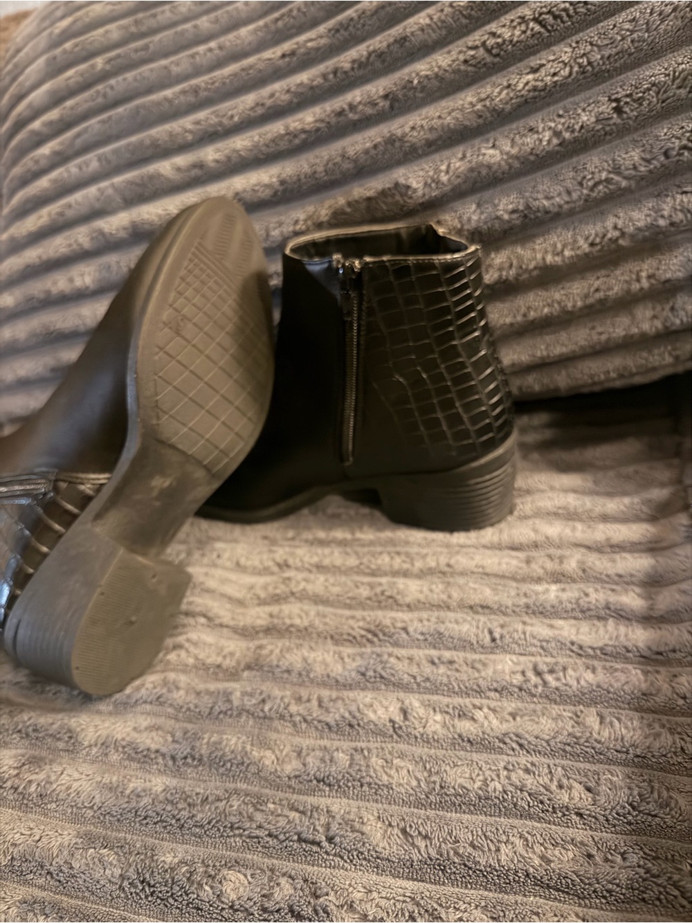 Black Croc-Embossed Mixed Texture Ankle Boots - Picture 4 of 6